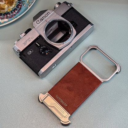 Oatsbasf Yilipi MagSafe Hidden Stand Genuine Leather Frameless Metal Case Cover