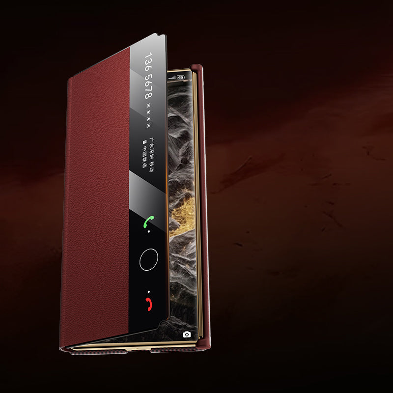 X-Doria Defense Ultra-Thin Luxury Clear View Window Genuine Leather Magnetic Flip Cover Case