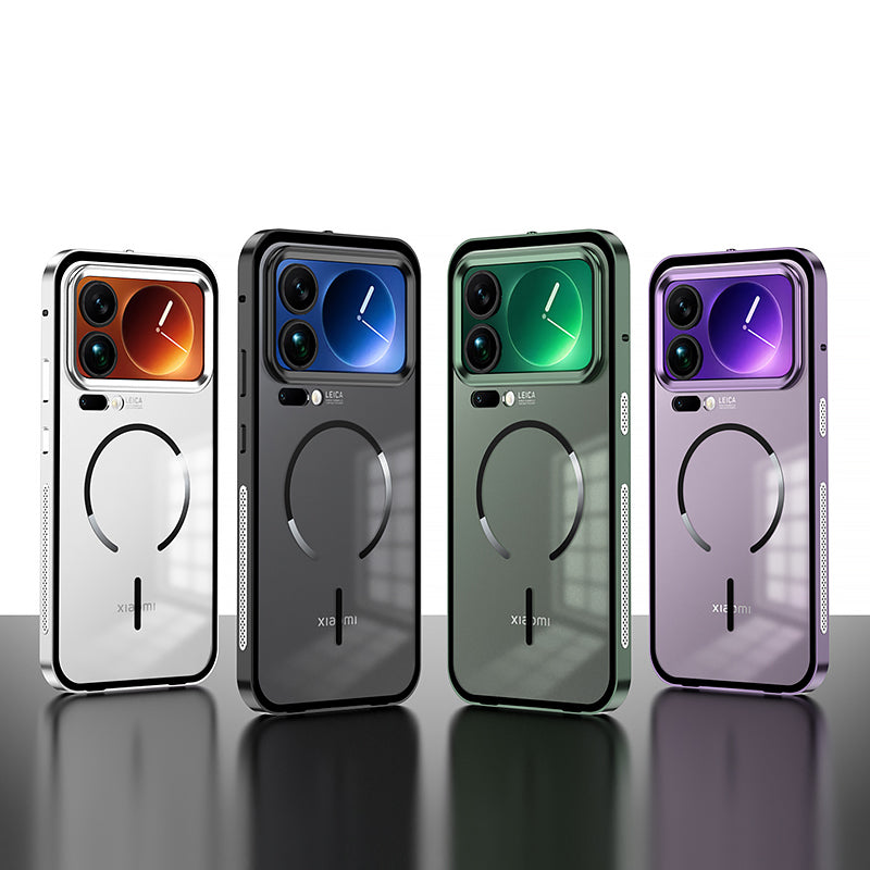 Armor King MagSafe Elastic Buckle Heat Dissipation Metal Bumper Frosted Acrylic Back Case Cover