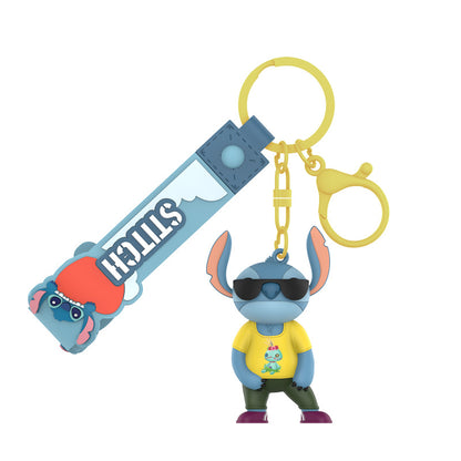 Disney Naughty Stitch Figure Key Ring Doll Pendant Keychain Anti-lost Lanyard