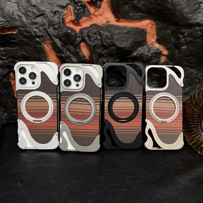 Armor King Dolphin Bezel-less MagSafe Pivot Ring Stand Aramid Fiber Metal Case Cover