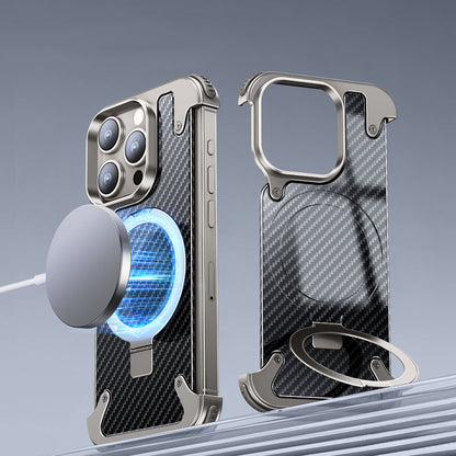 Oatsbasf MagSafe Pivot Ring Stand Air Cushion Carbon Fiber Back Case Cover