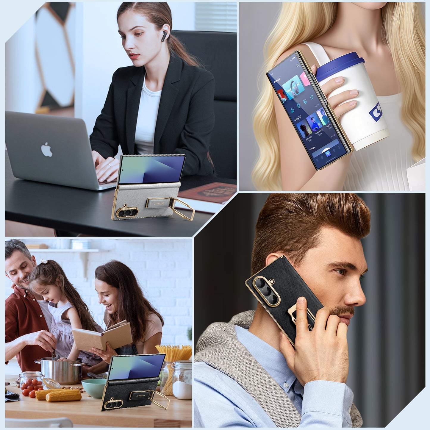 Oatsbasf 360° Rotatable Kickstand Strap Wristband Shockproof Leather Case Cover