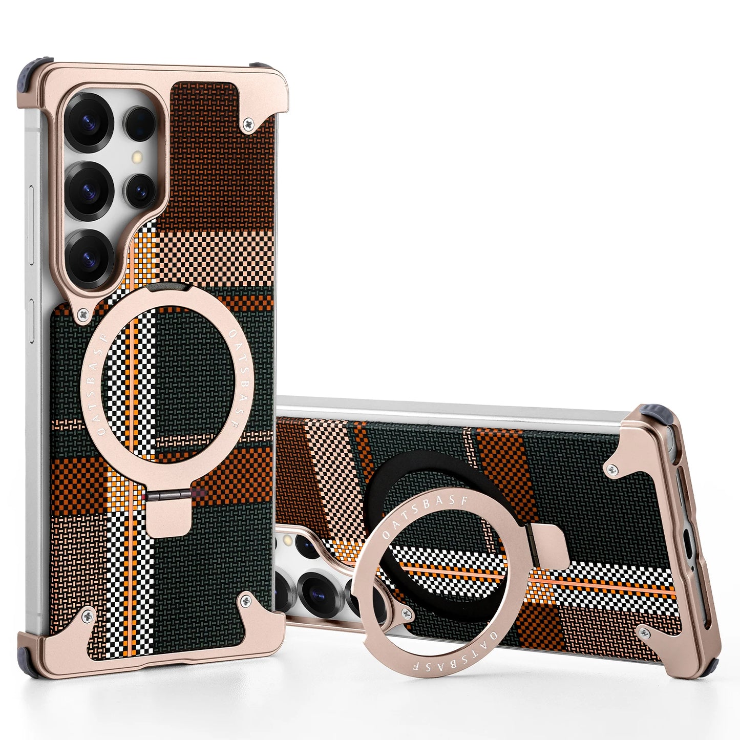 Oatsbasf MagSafe Pivot Ring Stand Air Cushion Artistic Carbon Fiber Texture Back Metal Case Cover