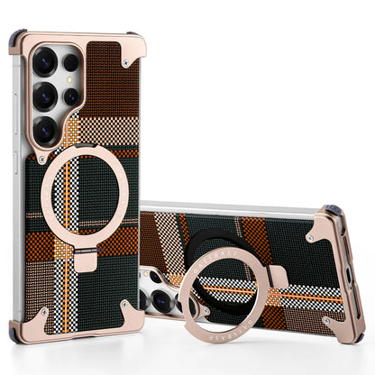 Oatsbasf MagSafe Pivot Ring Stand Air Cushion Artistic Carbon Fiber Texture Back Metal Case Cover