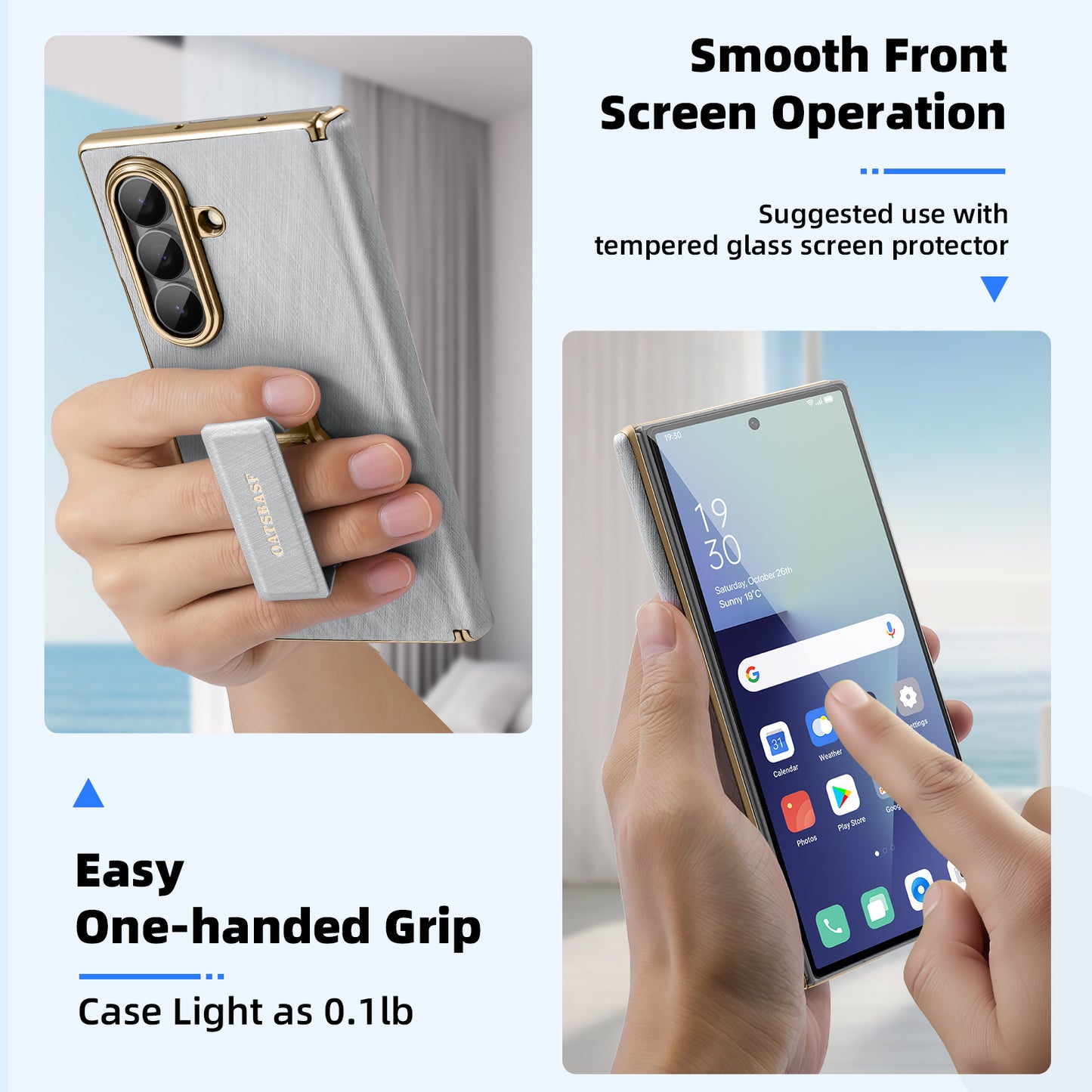 Oatsbasf 360° Rotatable Kickstand Strap Wristband Shockproof Leather Case Cover