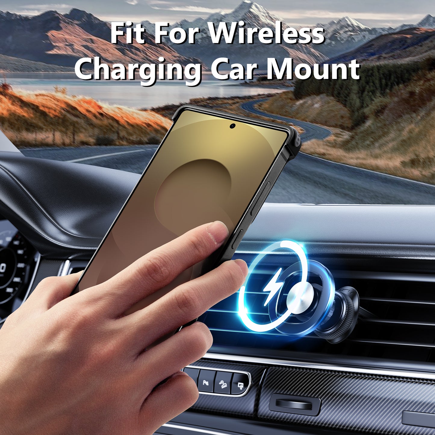 Oatsbasf MagSafe Pivot Ring Stand Air Cushion Artistic Carbon Fiber Texture Back Metal Case Cover