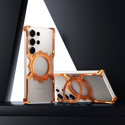 Armor King X Mechanical Gear MagSafe Pivot Ring Stand Air Cushion Luminous Metal Case Cover