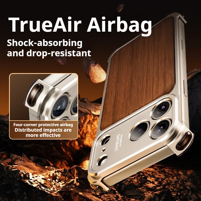 Oatsbasf Armour MagSafe Aluminum Bumper Walnut Wood Air Cushion Shockproof Case Cover