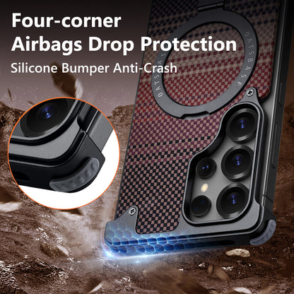 Oatsbasf MagSafe Pivot Ring Stand Air Cushion Artistic Carbon Fiber Texture Back Metal Case Cover