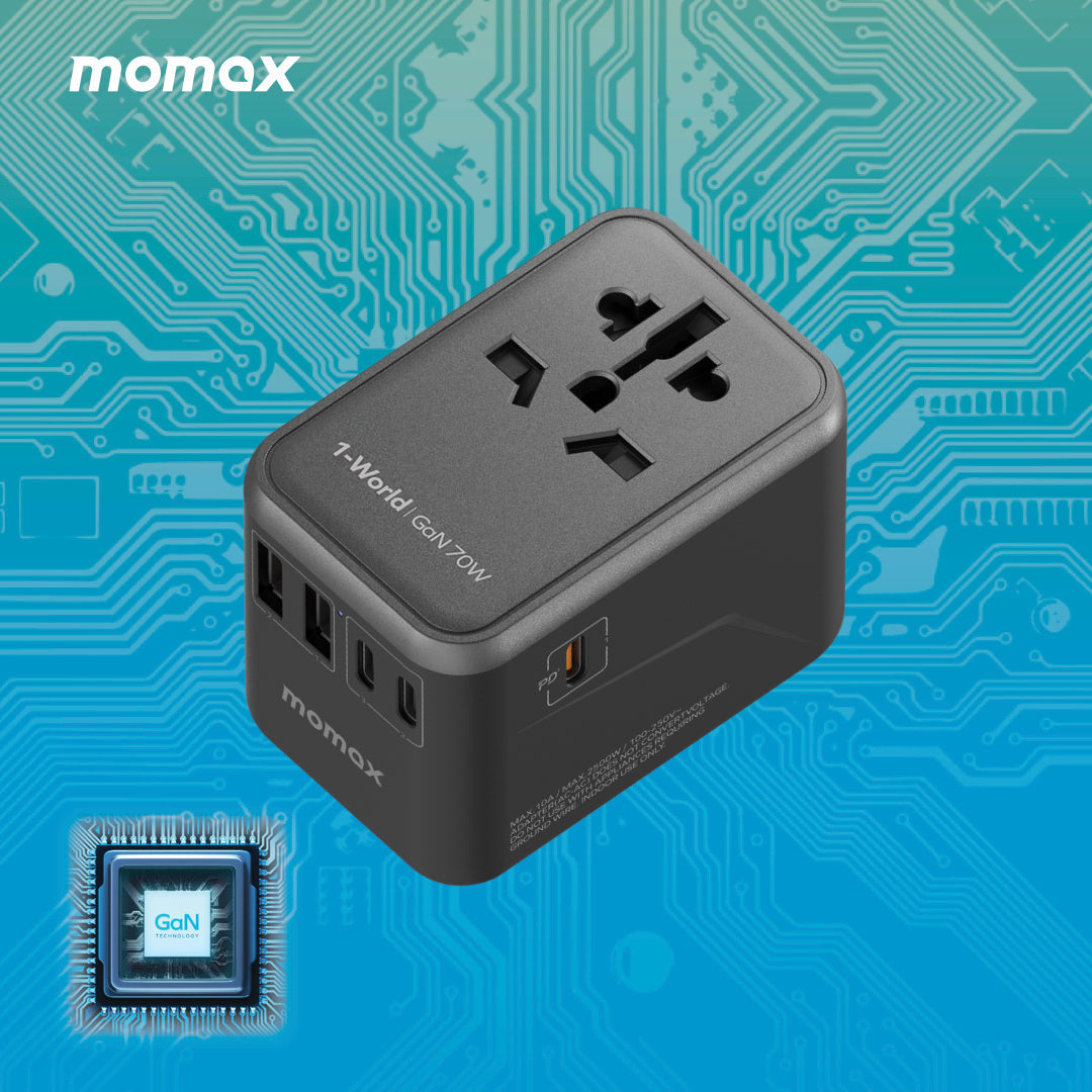 MOMAX 1-World PD 70W GaN 5-Port + AC Charger Universal Travel Adapter