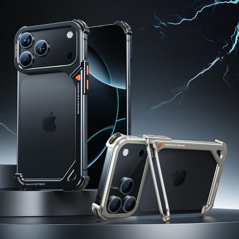 Oatsbasf 9 Shell Invisible Kickstand Air Cushion Shockproof Aluminum Metal Bumper Case Cover