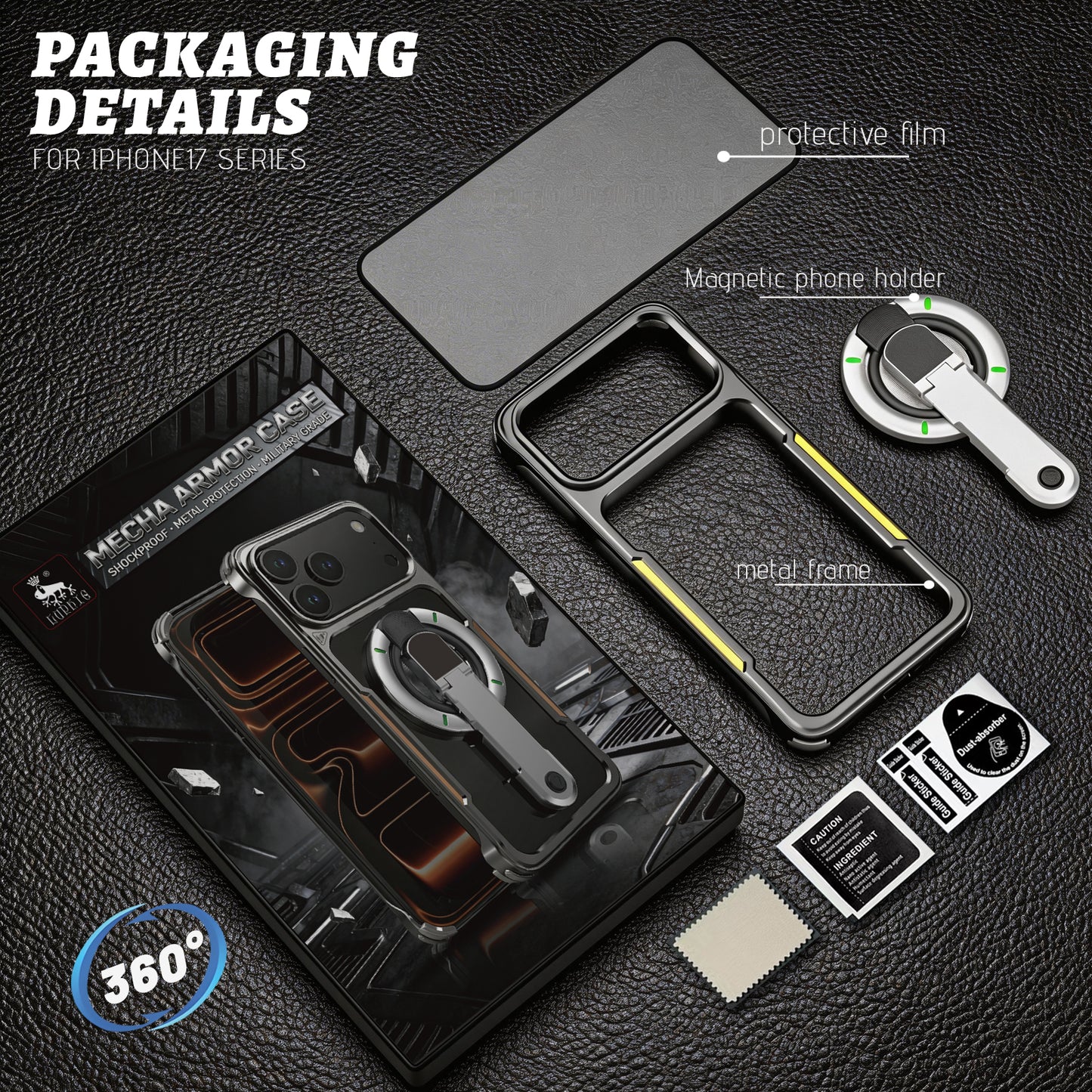 Luphie Mecha Armor Metal Case Cover with Magnetic Ring Holder MagSafe Bracket