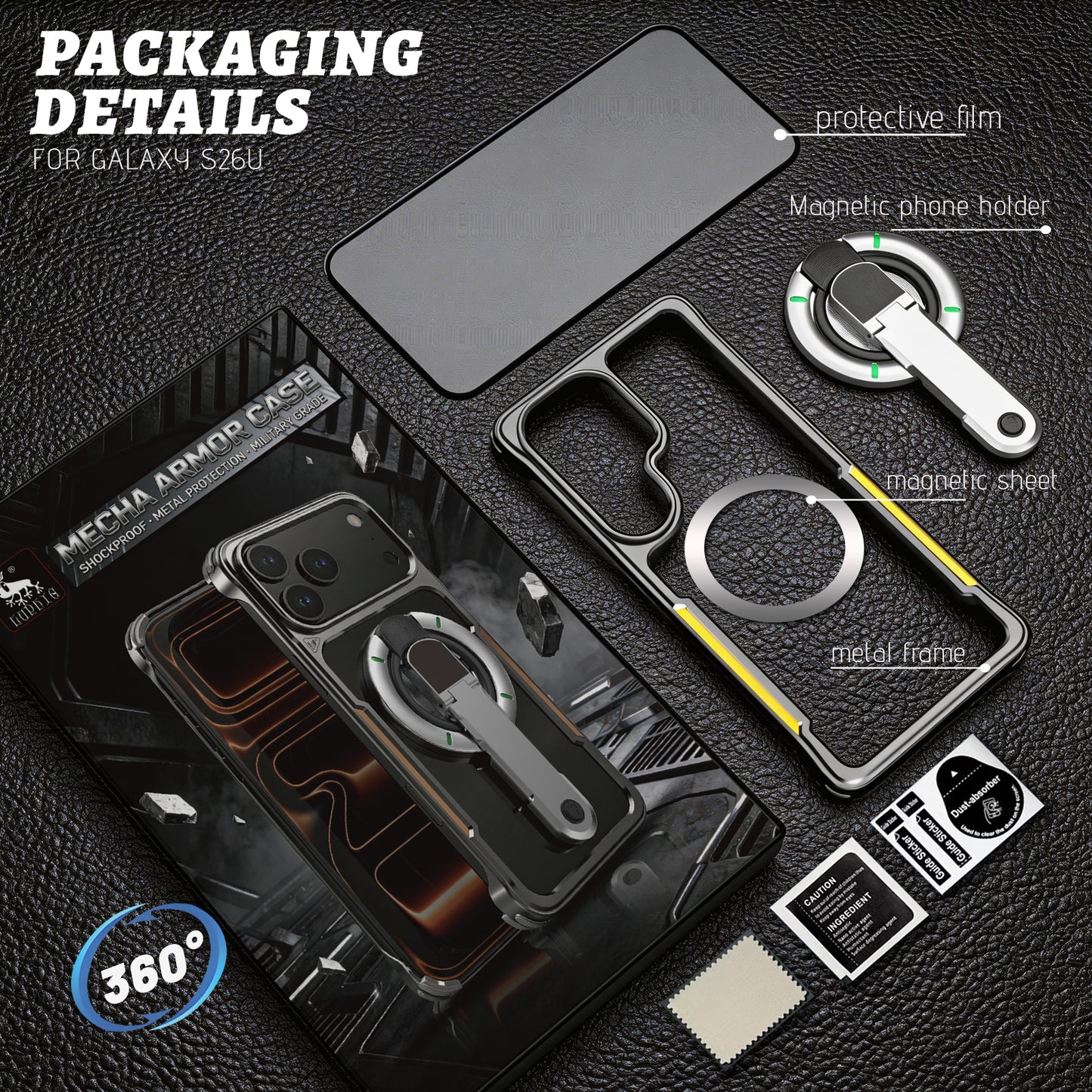 Luphie Mecha Armor Metal Case Cover with Magnetic Ring Holder MagSafe Bracket