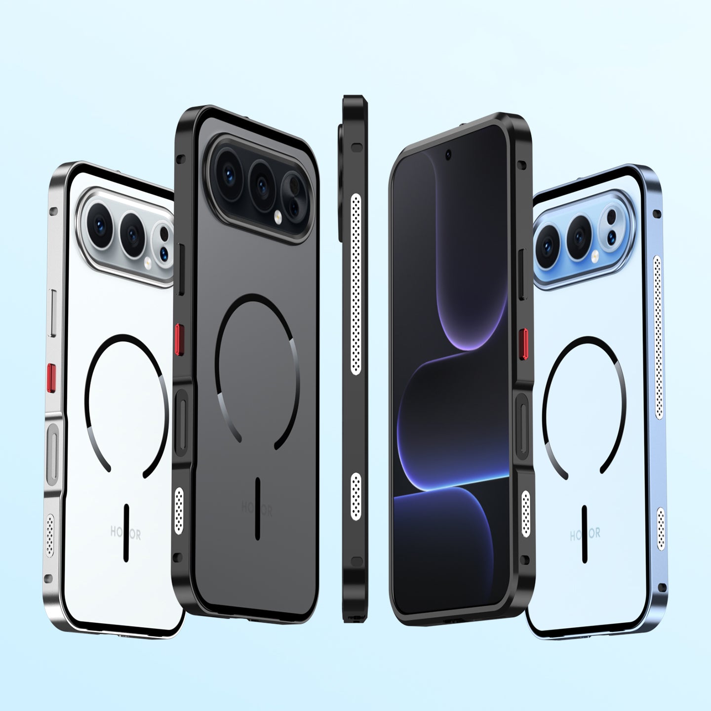 Armor King MagSafe Elastic Buckle Heat Dissipation Metal Bumper Frosted Acrylic Back Case Cover