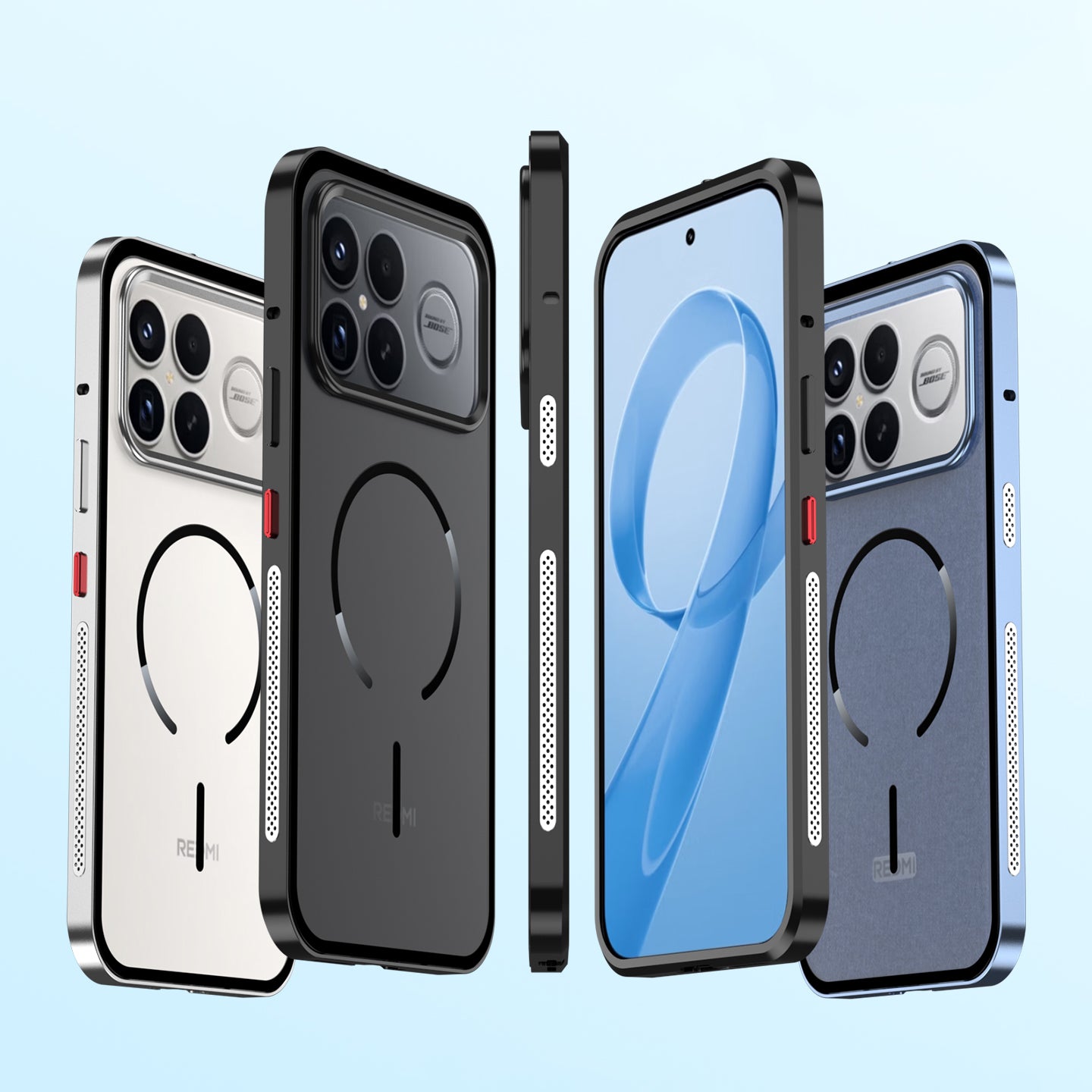 Armor King MagSafe Elastic Buckle Heat Dissipation Metal Bumper Frosted Acrylic Back Case Cover