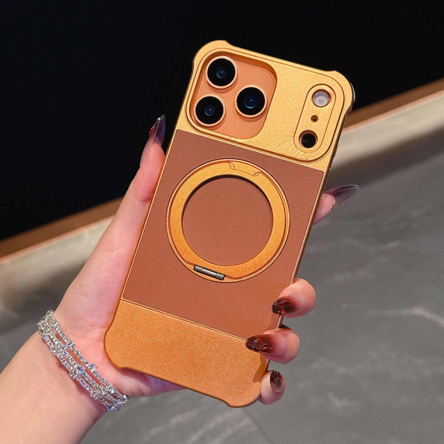 Armor King Bezel-less Leatherette Back Air Cushion MagSafe Metal Case Cover