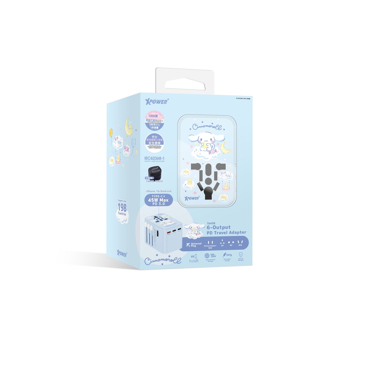 XPower x Sanrio 45W 6-Output PD 3.0/PPS Travel Adapter Universal Plug