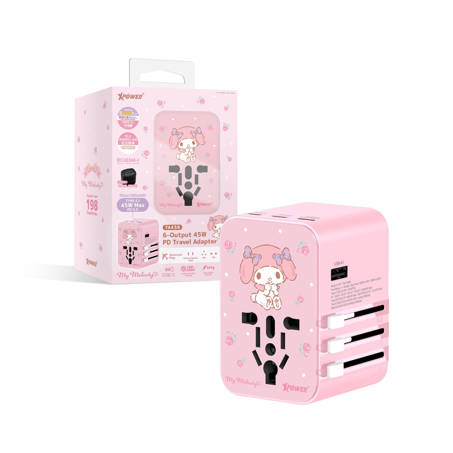 XPower x Sanrio 45W 6-Output PD 3.0/PPS Travel Adapter Universal Plug