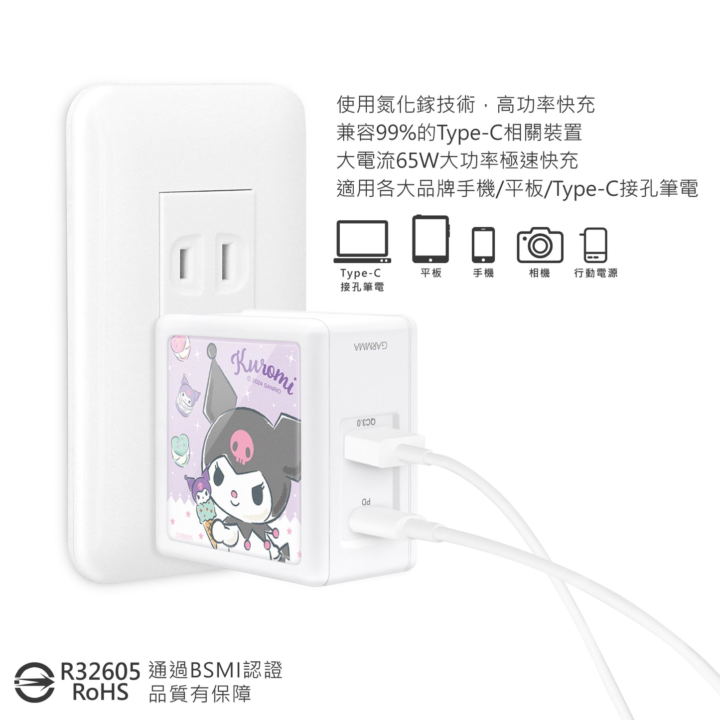 GARMMA Sanrio Characters Dual Ports GaN 65W PD Fast Charger