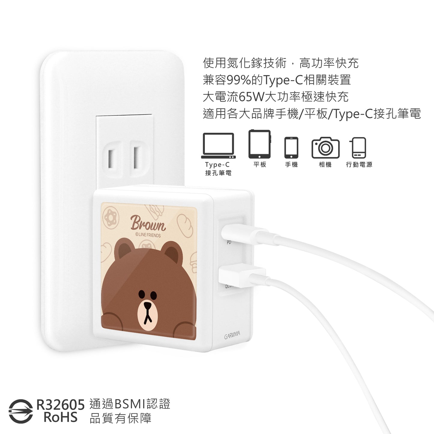 GARMMA Line Friends Dual Ports GaN 65W PD Fast Charger