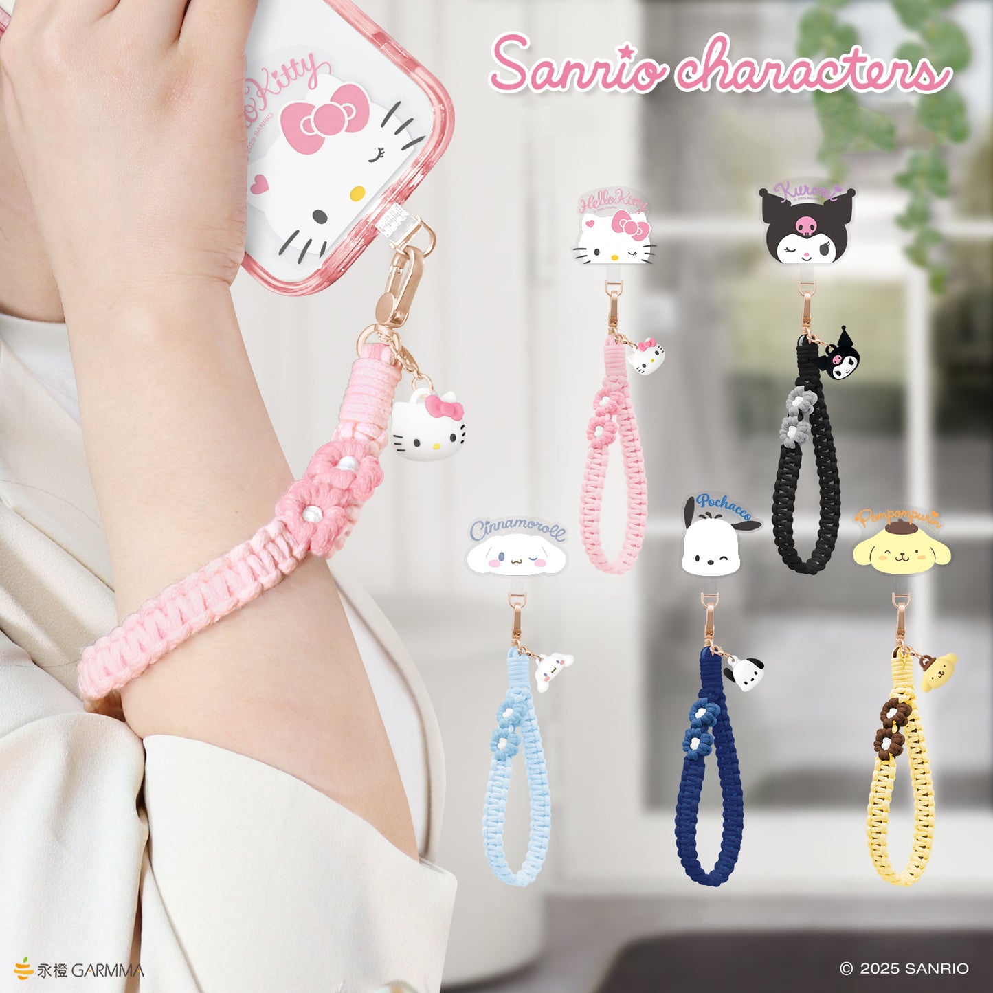 GARMMA Sanrio Characters Doll Charm Buckle Strap Anti-lost Braided Adjustable Phone Lanyard