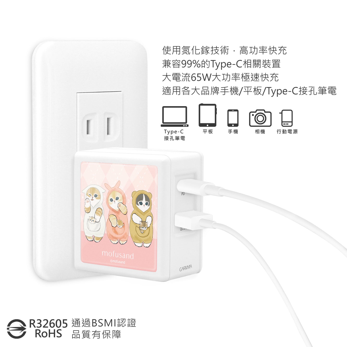 GARMMA mofusand Dual Ports GaN 65W PD Fast Charger