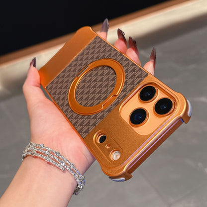 Armor King Bezel-less Leatherette Back Air Cushion MagSafe Metal Case Cover