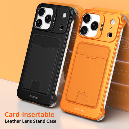 Armor King Lens Stand Leather Card Holder Borderless Metal Case Cover