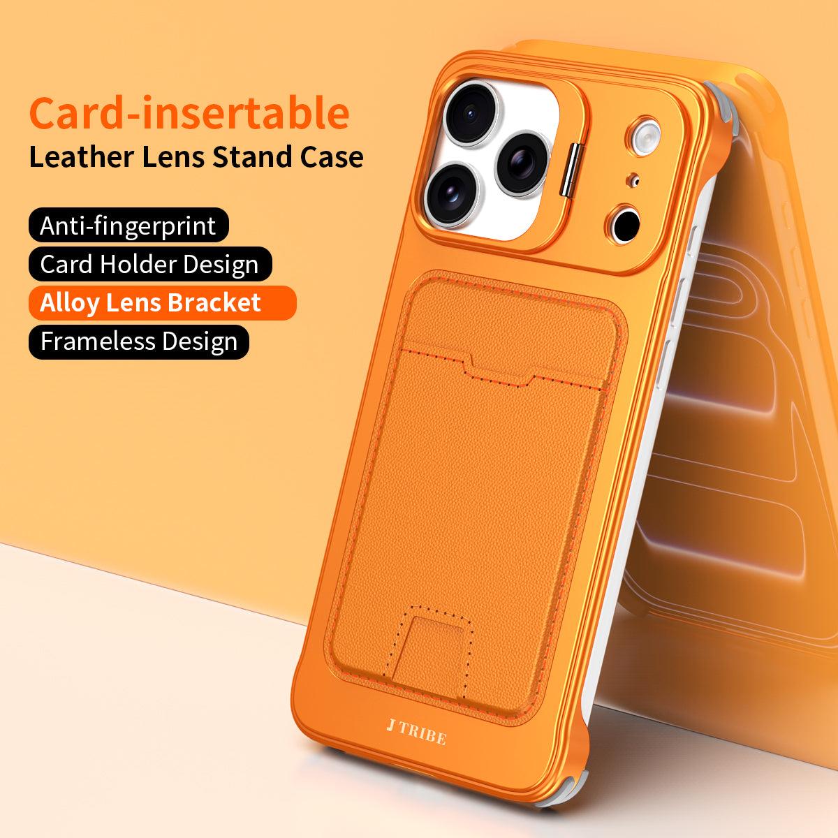 Armor King Lens Stand Leather Card Holder Borderless Metal Case Cover