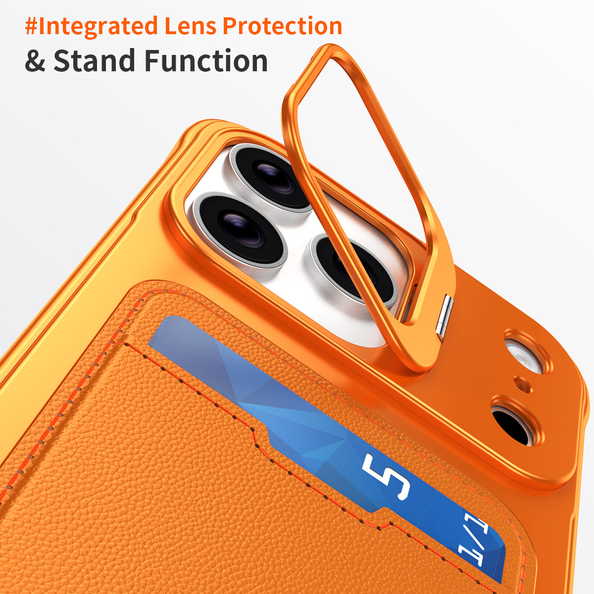 Armor King Lens Stand Leather Card Holder Borderless Metal Case Cover