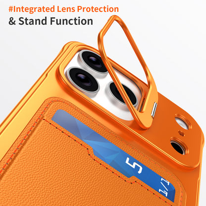 Armor King Lens Stand Leather Card Holder Borderless Metal Case Cover