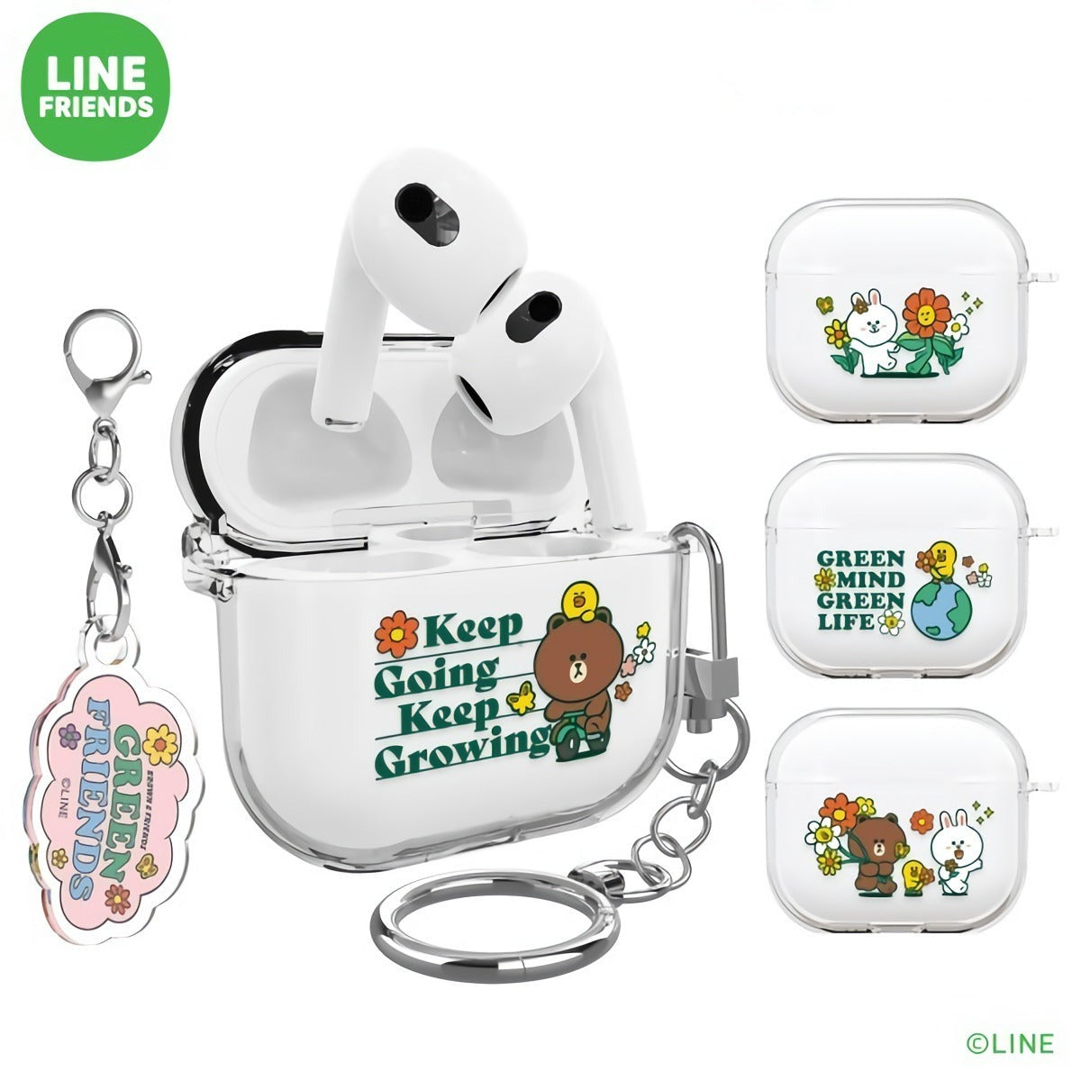 Line Friends Go Green Clear Slim Apple AirPods Case Cover