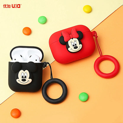 UKA Disney Shockproof Apple AirPods Pro&2&1 Silicone Case Cover with Ring Strap