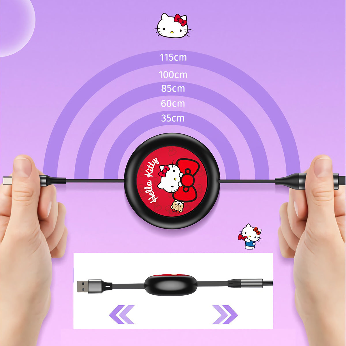 UKA Sanrio Characters Retractable 3-in-1 Lightning+Type-C+Micro USB Cable