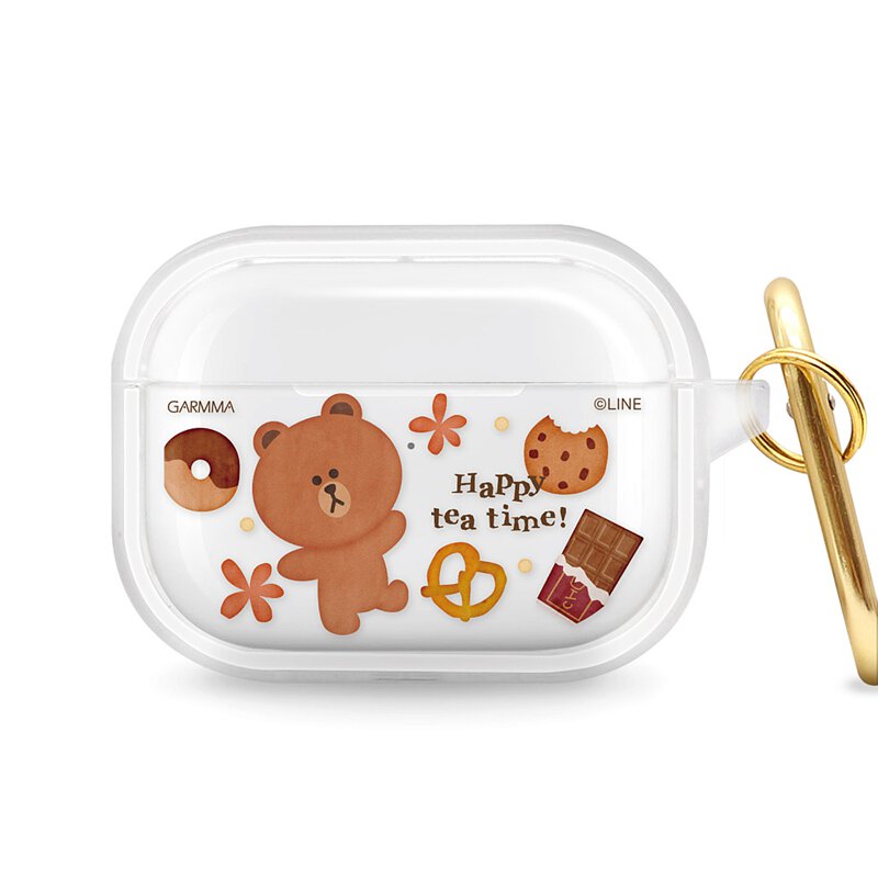 GARMMA Line Friends Happy Tea Time Apple AirPods Pro 2/1 & AirPods 3/2/1 Charging Case Cover with Carabiner Clip