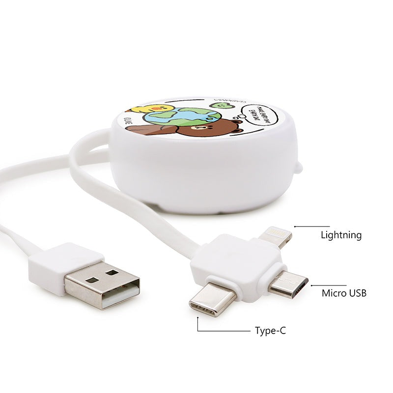 GARMMA Line Friends 3-in-1 Lightning+Type-C+Micro USB Extracted Extension Cable