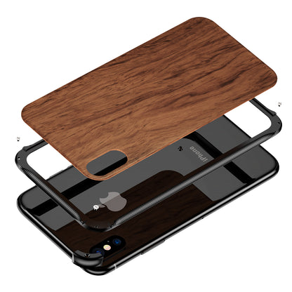 Kylin Armor Aluminum Metal Frame Natural Wood / Tempered Glass Back Case Cover