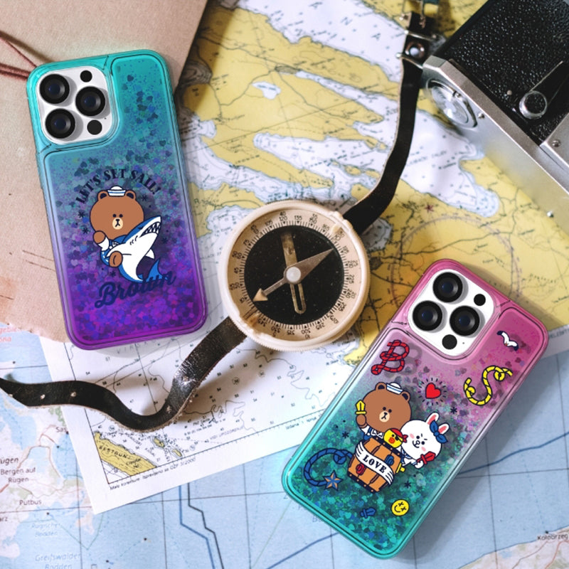 Line Friends Let's Set Sail Bling Aqua Case Cover