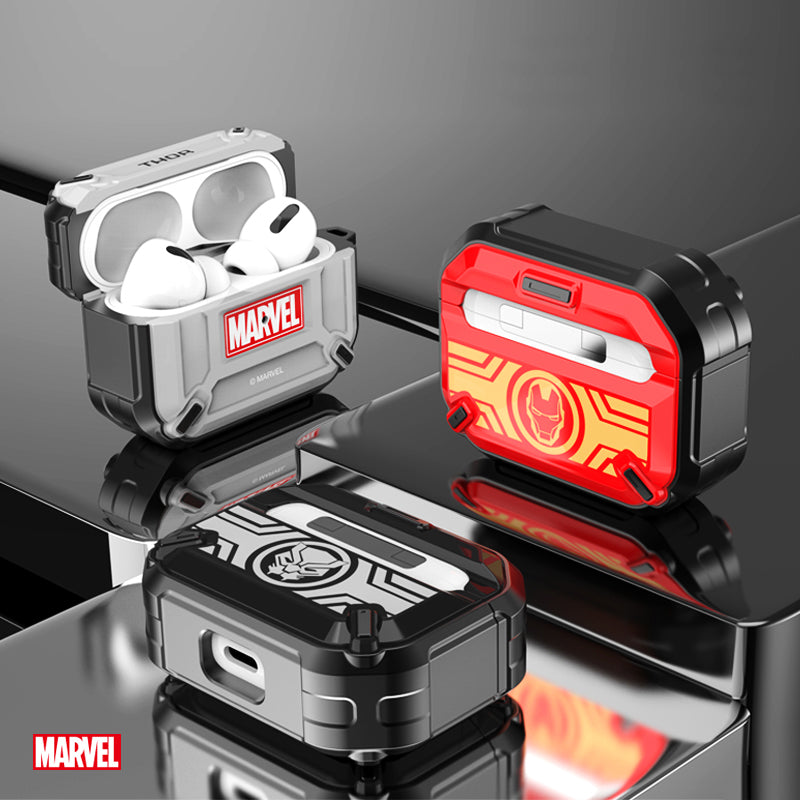 Marvel Avengers Mecha Shockproof Apple AirPods Pro/3/2/1 Charging Case Cover with Carabiner Clip