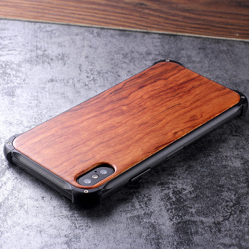 Kylin Armor Aluminum Metal Frame Natural Wood / Tempered Glass Back Case Cover