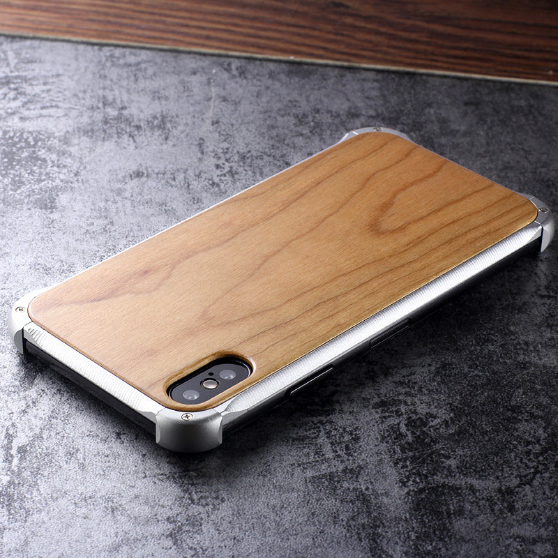 Kylin Armor Aluminum Metal Frame Natural Wood / Tempered Glass Back Case Cover