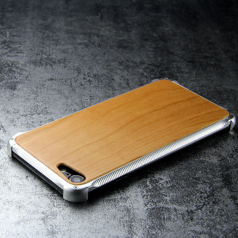 Kylin Armor Aluminum Metal Frame Natural Wood / Tempered Glass Back Case Cover