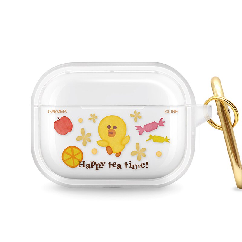 GARMMA Line Friends Happy Tea Time Apple AirPods Pro 2/1 & AirPods 3/2/1 Charging Case Cover with Carabiner Clip