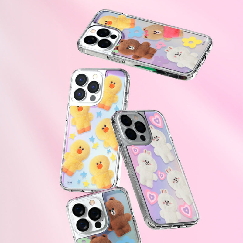 Line Friends Fluffy Pattern Hologram Mirror Case Cover