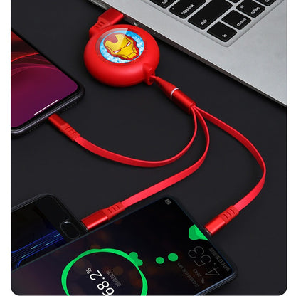 UKA Marvel Avengers Retractable 3-in-1 Lightning+Type-C+Micro USB Cable