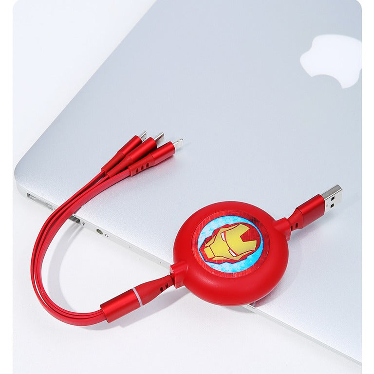 UKA Marvel Avengers Retractable 3-in-1 Lightning+Type-C+Micro USB Cable