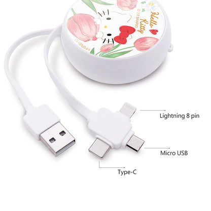 GARMMA Sanrio Characters 3-in-1 Lightning+Type-C+Micro USB Extracted Extension Cable