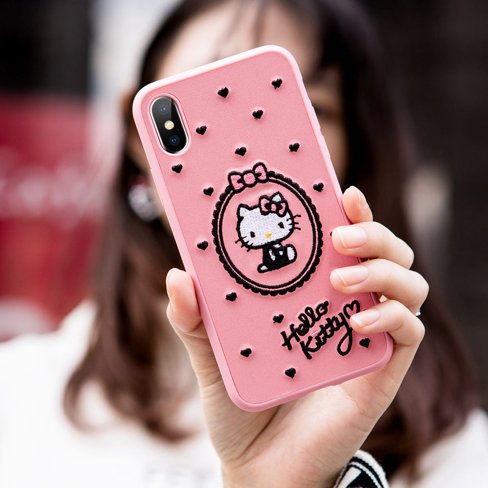 X-Doria Charm Hello Kitty 3D Embroidery Leather Case Cover for Apple iPhone XS/X/8 Plus/7 Plus/7