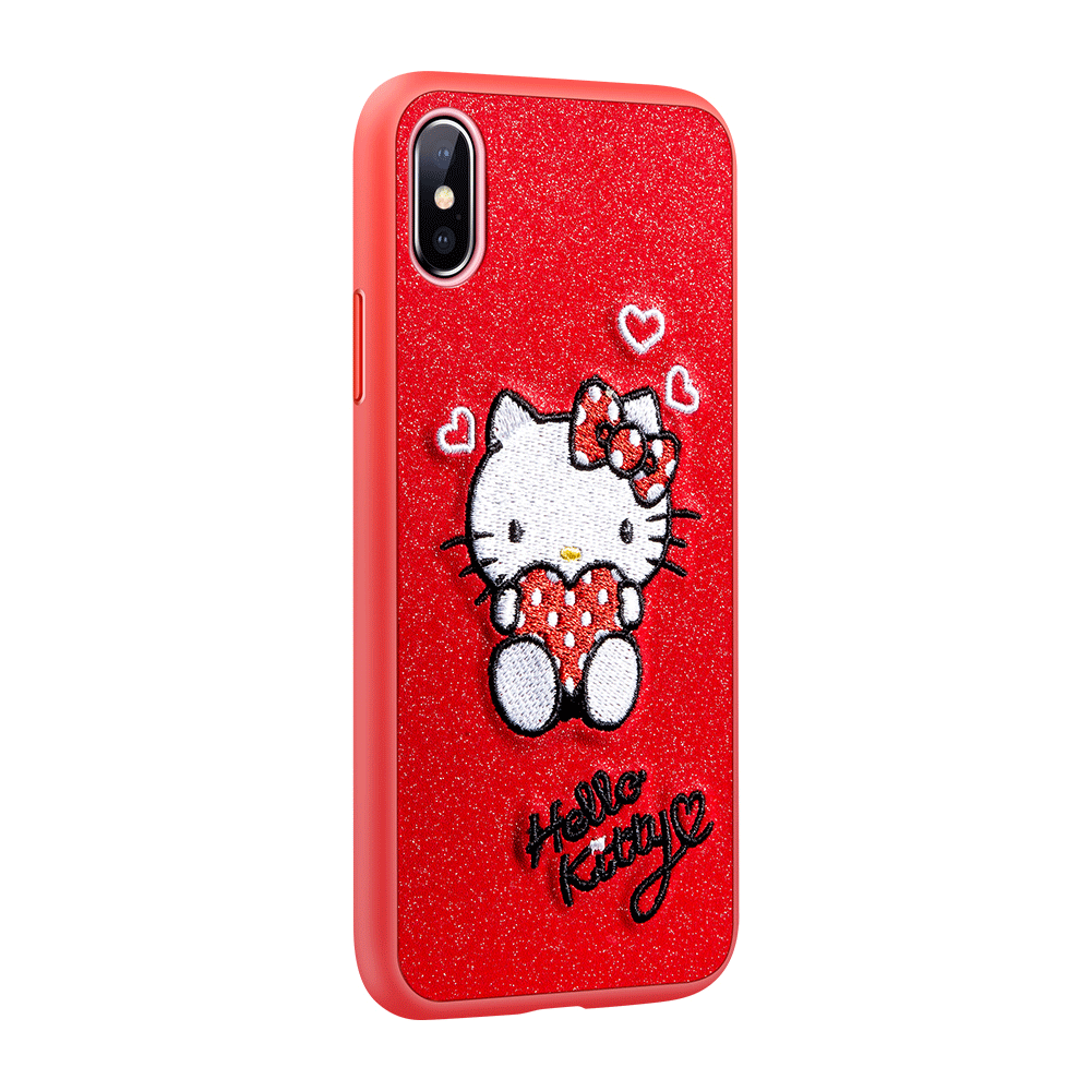 X-Doria Charm Hello Kitty 3D Embroidery Leather Case Cover for Apple iPhone XS/X/8 Plus/7 Plus/7